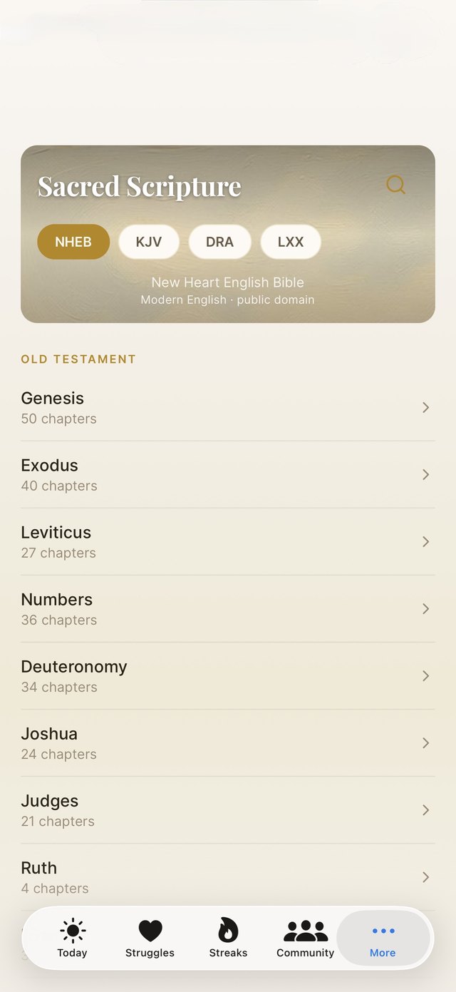 The Bible reader: NHEB, KJV, Douay-Rheims and Septuagint translations, with the full Old Testament and deuterocanon.